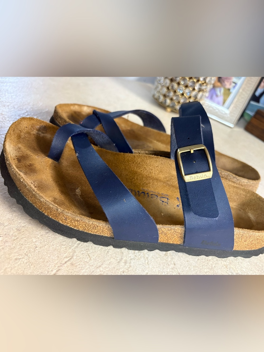 Birkenstock betulia Navy Leather Buckle Toe-Loop Sandals